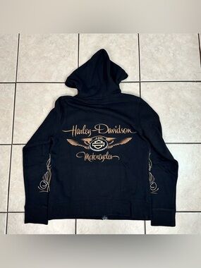Womens Medium Harley Davidson Motorcycle 110th Anniversary Zip Up Hooded Sweater